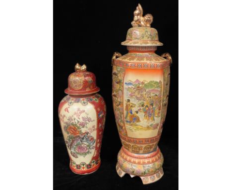 Interior Decoration - a large contemporary Chinese hexagonal temple jar and cover, with stand, decorated with panels of Geish