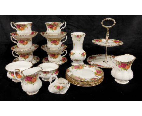 A Royal Albert Old Country Roses pattern part tea service; others, vase, clock, etc 