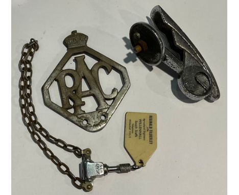 Automobilia - a vintage RAC badge; a car mascot; a Lucas Gem lock (3) 