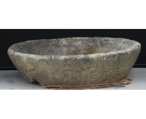 A gritstone shallow garden bowl planter, 21cm high, 84cm diameter 