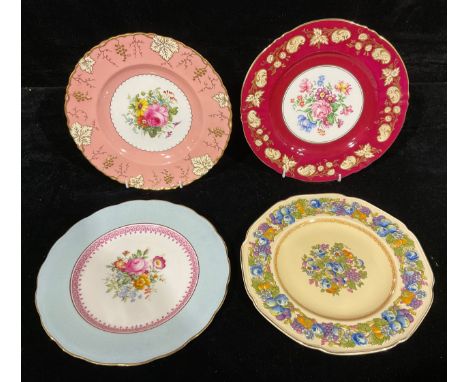 A Royal Crown Derby Floral Garnett cabinet plate, raised vine border on a pink ground, 26cm; other decorative plates, Crown S