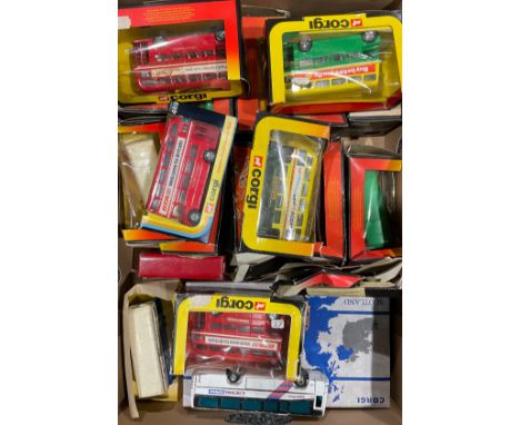 Toys &amp; Juvenalia - a collection of boxed and unboxed Corgi diecast model buses, some in window boxes etc (quantity) 