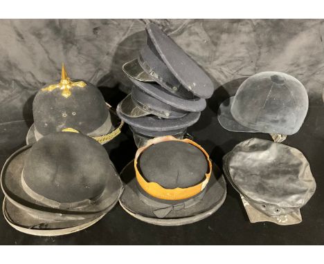 Vintage Costume - a collection of hats and caps including a riding hat, bowler hats, British Rail drivers cap, etc (9) 