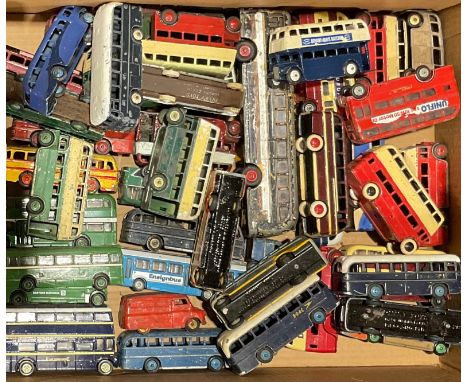 Toys &amp; Juvenalia - a collection of unboxed and play worn Dinky Toys diecast model buses, each unboxed (quantity) 