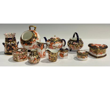 A Royal Crown Derby Imari miniature compressed ovoid 2649 pattern teapot, 5cm, printed marks, year cypher for 1906; others, o