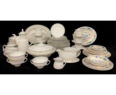 A Royal Doulton Berkshire pattern part dinner and coffee service comprising vegetable dishes, dinner plates, salad plates, si