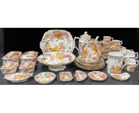 A Royal Crown Derby Olde Avesbury pattern coffee pot, six coffee cans and saucers, six side plates, cream jug and sucrière, m