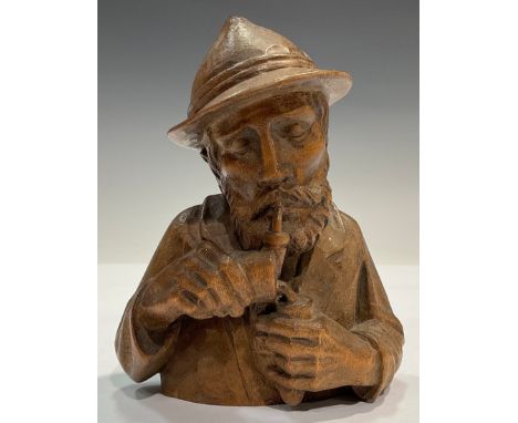 A Black Forest novelty wood carving, The Pipe Smoker, 12cm 