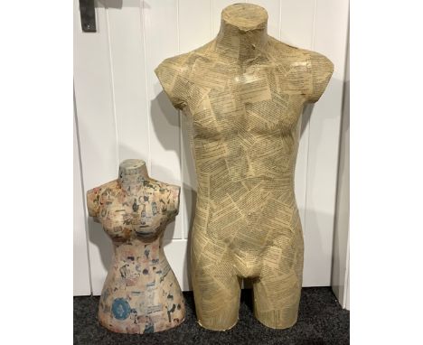 Interior Design - mannequin art, a decoupage male torso, erotic literature, 92cm; a smaller female torso, 53cm (2) 