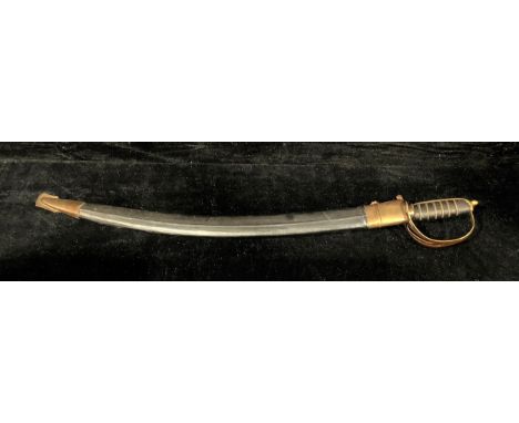 A dress sword, the steel blade inscribed Made In India, brass guard, black leather scabbard, 70cm 