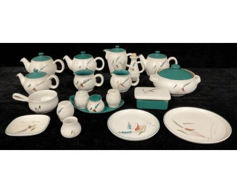 A Denby Greenwheat pattern dinner and tea service, designed by Albert Colledge, printed marks in black, mid-20th century 