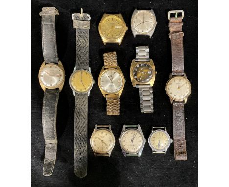 A collection of ten Vintage wristwatches, including Roamer, Intersoll, Timex, etc 