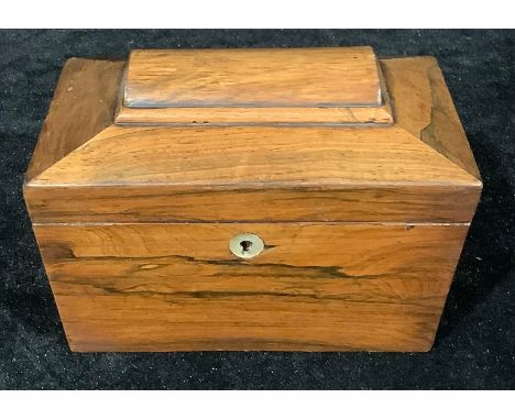 A Victorian rosewood sarcophagus tea caddy, hinged cover enclosing a pair of lidded compartments, c.1860 