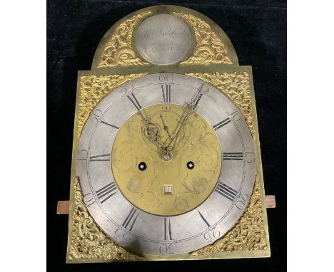 A 19th century Scottish longcase clock movement, 33.5cm arched brass dial inscribed Robt Dalgliesh, Falkirk, silvered chapter