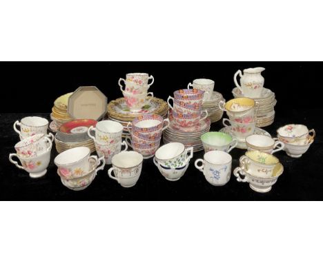 An early 20th century Staffordshire part tea service; another; a Queen Anne tea service for six; other teaware including Roya