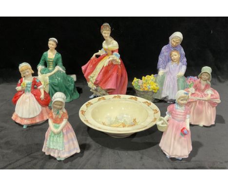 A Royal Doulton figure, Southern Belle HN2229; others, Granny's Heritage HN2031; A Lady From Williamsburg HN2228; Valerie HN2