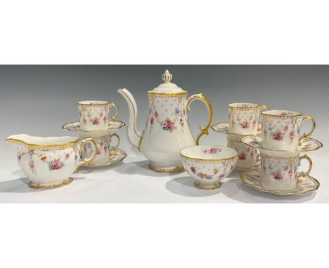 A Royal Crown Derby Antoinette pattern coffee service for six, comprising coffee pot, sugar bowl, cream jug, coffee cans and 