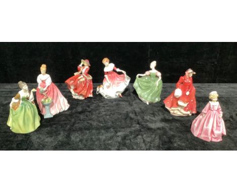 Six Royal Doulton figures; Michele, My Best Friend, Top of the Hill, Louise, Alexandra, Fleur, another similar Royal Worceste