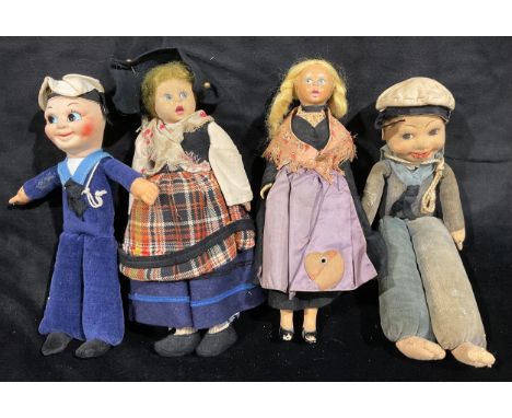 Toys &amp; Juvenalia - a 'Norah Wellings' style sailor doll, the hat band embroidered 'QUEEN MARY', 21cm high; another simila