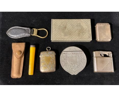 Boxes and Objects - vesta cases; a pewter snuff box; a lighter; etc 