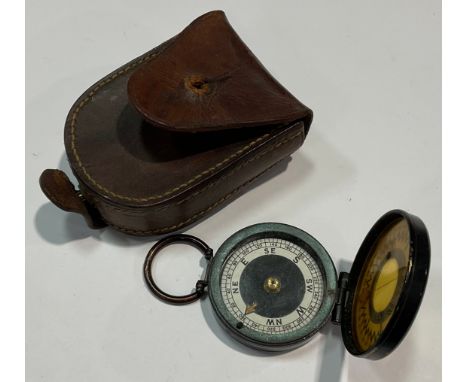 A WWI vintage Magnapole military compass, leather cased 