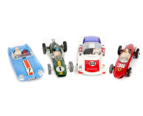 4 Corgi Toys. Porsche Carrera 6 (330) in white with red panels and blue plastic engine cover, RN60. A Lotus-Climax Formula 1 