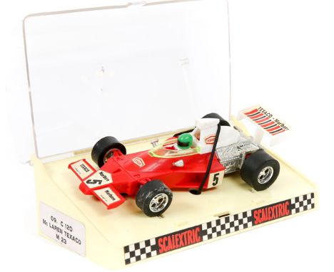 A scarce 1970’s French Scalextric TEXACO McLaren M23 (C120). In red with white rear wing with red, white black stripes, and w