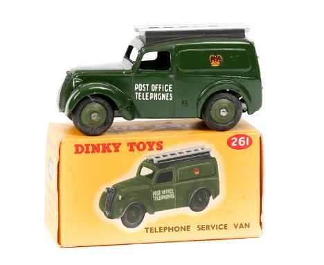 Dinky Toys Telephone Service van (261). In dark green with black roof panel and silver ladder. Boxed, minor wear/creasing. Ve