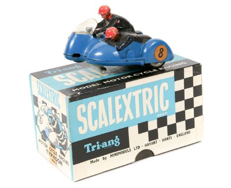 A scarce original 1960’s Scalextric ‘Model Motor Cycle Racing’ series Typhoon (MM/81). Racing motorcycle combination in dark 