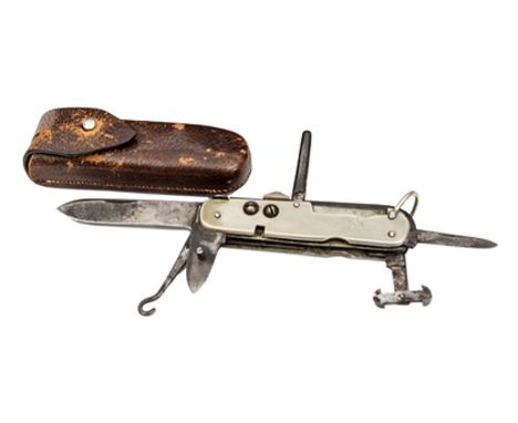 A good Edwardian huntsman’s multi purpose folding knife, by Holtzapfel & Co, with plain GS sideplates, large and small blades