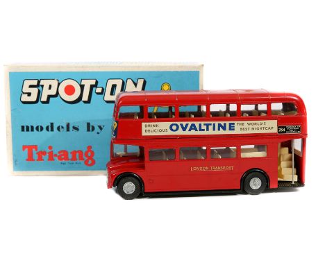 Spot-On Routemaster Double Deck Bus (145). In red London Transport livery with ‘Ovaltine’ adverts to upper sides. Boxed with 