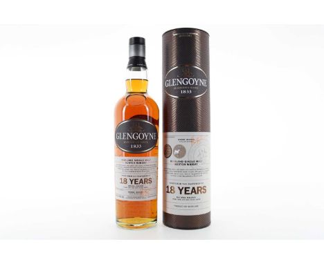 GLENGOYNE 18 YEAR OLD HIGHLAND SINGLE MALT  43% ABV / 70cl  Founded in 1833, Glengoyne distillery, just to the north of Glasg