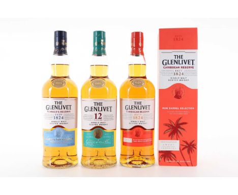 GLENLIVET 12 YEAR OLD 75CL, FOUNDER'S RESERVE 75CL AND CARIBBEAN RESERVE 75CL SPEYSIDE SINGLE MALT  All 40% ABV / 75cl  Qty: 