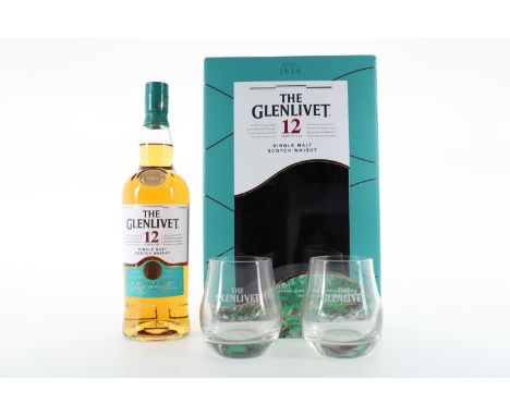 GLENLIVET 12 YEAR OLD GIFT PACK WITH 2 GLASSES SPEYSIDE SINGLE MALT  40% ABV / 70cl  One of the very first distilleries in Sc