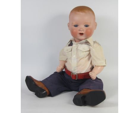 Bisque headed baby doll with brown sleeping eyes and open mouthed marked Heubach Koppelsdorf 300.12, Germany, on bent limb co