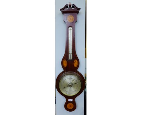 A late 19th Century mahogany and inlaid banjo barometer by W Robertson of Glasgow, 102 x 28cm 