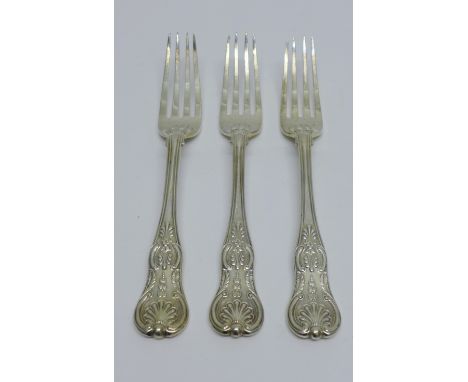 Two William IV silver King's pattern table forks, with maker's mark for William Eaton, London 1836 and another Victorian silv