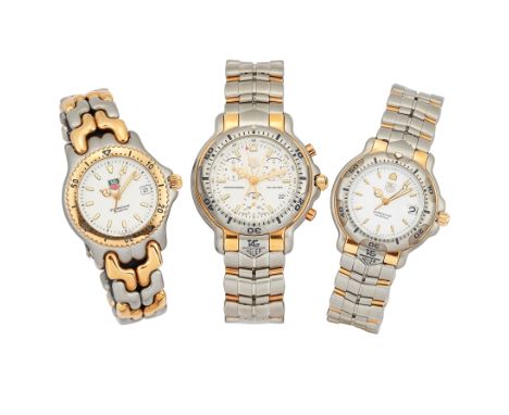 Tag Heuer. A lot of three bi-colour quartz bracelet watches  Comprising three 'Professional' bracelet watches with dials, lum