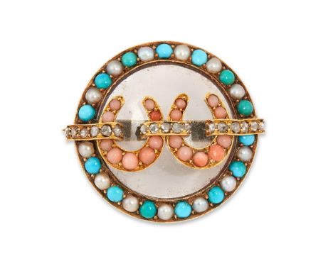 Carlo Giuliano. A 19th century gold gem-set brooch, of circular design, the central rock crystal panel set with coral (corall