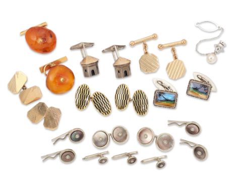 A group of gentlemen's jewellery, including: a pair of sterling silver cufflinks of architectural design, by Vicki Ambery-Smi