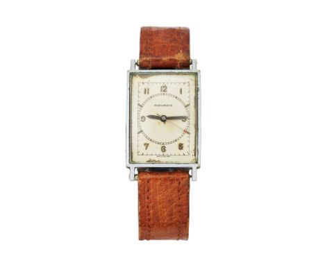 Movado. A stainless steel manual wind rectangular wristwatch  Case numbered 32271/ 458364, Circa 1940 15 jewel manual wind Ca