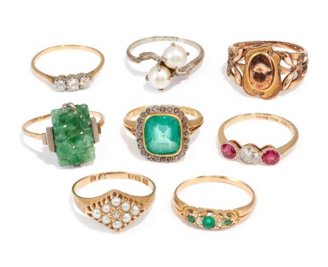 A group of gem set rings, including: an Edwardian 18ct gold paste and diamond cluster ring, London hallmarks, 1907, ring size
