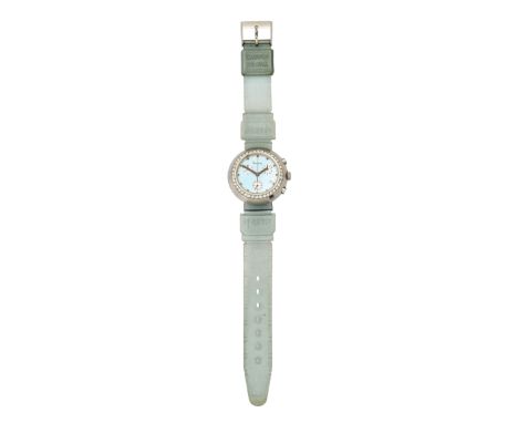 Kutchinsky. A stainless steel quartz chronograph wristwatch Quartz movement, blue mother-of-pearl dial with black baton hour 