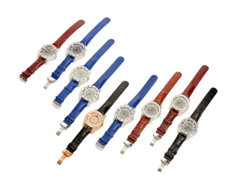 Technocrat. A lot of nine quartz chronograph wristwatches Quartz movement, mother-of-pearl diamond set dial, stainless steel 