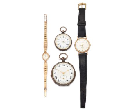 A lot of four various pocket and wristwatches  Including: a 9ct gold manual wind Roamer wristwatch, London hallmarks for 1968