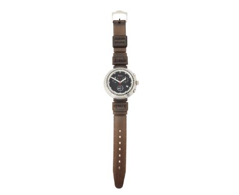 Kutchinsky. A stainless steel quartz chronograph wristwatch Quartz movement, black dial with white baton hour markers and han