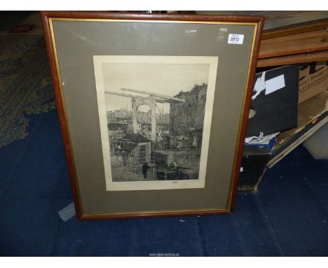 A large Lithograph Print depicting a canal scene in Amsterdam, signed M. Mill, framed by Fracdis Buffa & FLS (label verso), 2