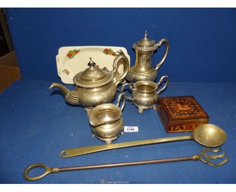An Epns four piece Teaset including teapot, hot water pot, sugar basin and milk jug, plus a ****Bowl, cream with floral decor