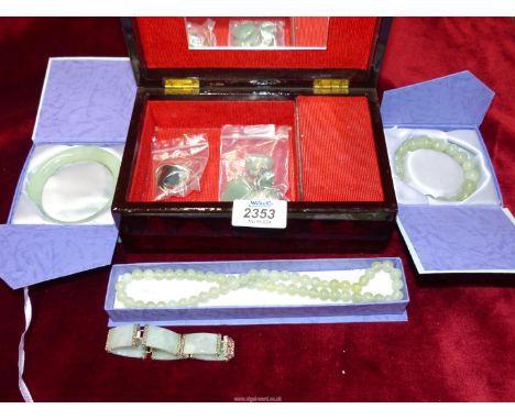 A small quantity of Jade and Sterling Silver jewellery including earrings, necklaces, bangles, etc. in oriental jewellery box