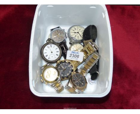 Assorted watches including Rotary, Accurist, Aviator pocket watch and Silver cased pocket Watch, Kendale London.